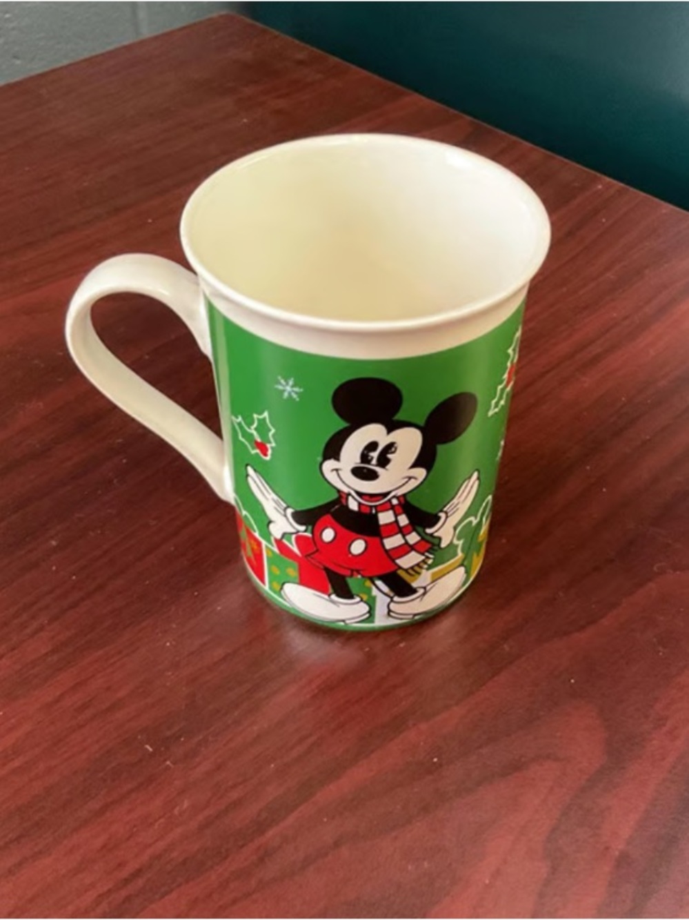 Festive Green Mickey Mouse Holiday Ceramic Mug